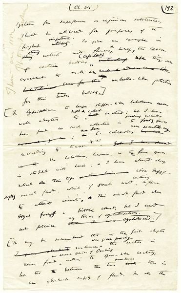 Charles Darwin Handwritten Draft Page From His Book ''Fertilisation of Orchids'' -- His First Book After ''Origin of Species'', Where He Proved Evolutionary Theory & Co-Evolution