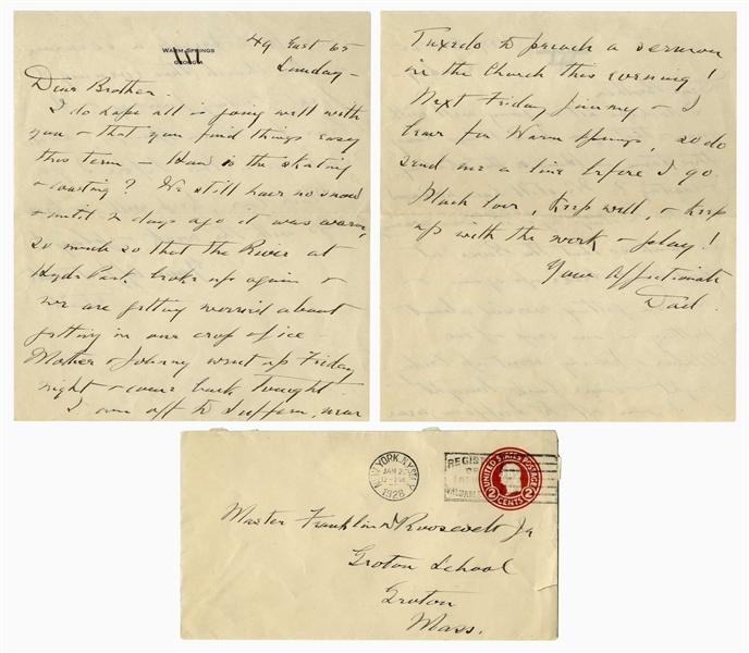 Franklin D. Roosevelt Autograph Letter Signed to His Son, FDR Jr. -- Also With Handwritten Envelope Signed -- ''...I am off...to preach a sermon in the Church this evening!...''
