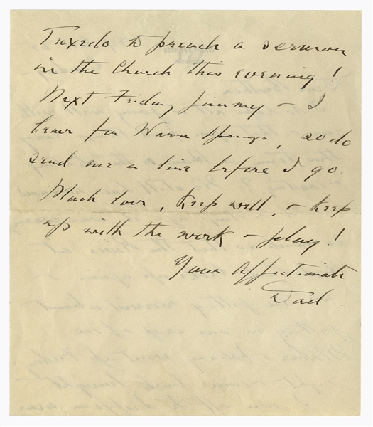 Franklin D. Roosevelt Autograph Letter Signed to His Son, FDR Jr. -- Also With Handwritten Envelope Signed -- ''...I am off...to preach a sermon in the Church this evening!...''