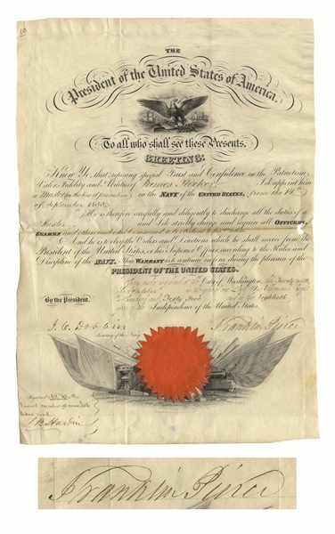 Franklin Pierce Trimmed Document Signed as President -- Military Appointment