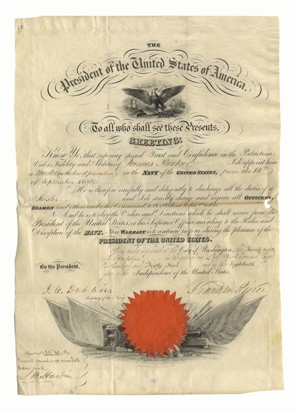 Franklin Pierce Trimmed Document Signed as President -- Military Appointment