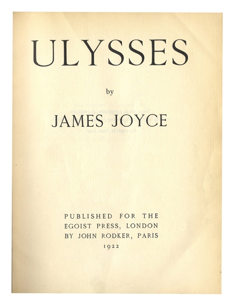 Titanic Survivor Signed Copy of the 2nd Limited Edition of ''Ulysses'' From 1922 -- Signed by Titanic Survivor Jack Thayer, Who Famously Dove Into the Water as the Ship Sank