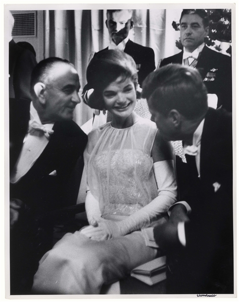 Alfred Eisenstaedt Signed 11'' x 14'' Photograph of John F. Kennedy, Jackie Kennedy & Lyndon Johnson -- From the 1961 Inaugural Ball