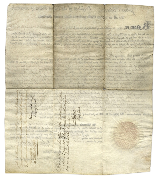 John Adams Document Signed as President -- Land Grant for Military Service in the Revolutionary War