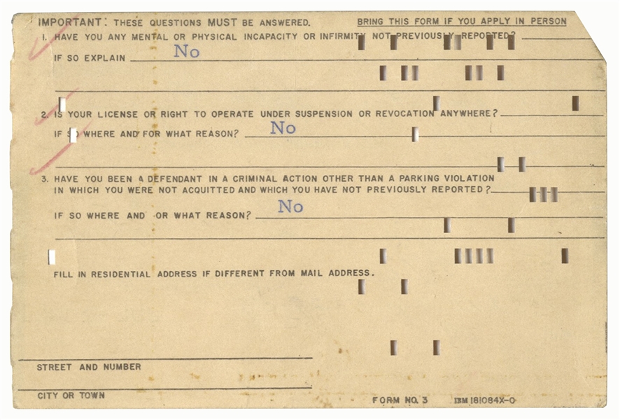 John F. Kennedy Signed Driver's License Application