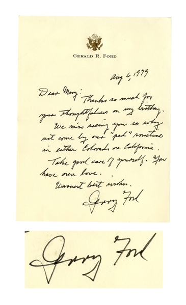 Gerald Ford Autograph Letter Signed From 1979 -- ''...why not come by our 'pad' sometime...''