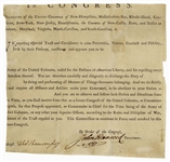 John Hancock Partial Document Signed as President of the Continental Congress, Circa 1776 -- Hancock Commissions a Soldier into the Revolutionary War