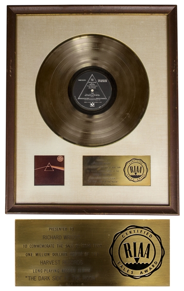 Pink Floyd RIAA Platinum Award for ''The Dark Side of the Moon'' Personally Owned by Founding Member Richard Wright -- With LOA From Franka Wright