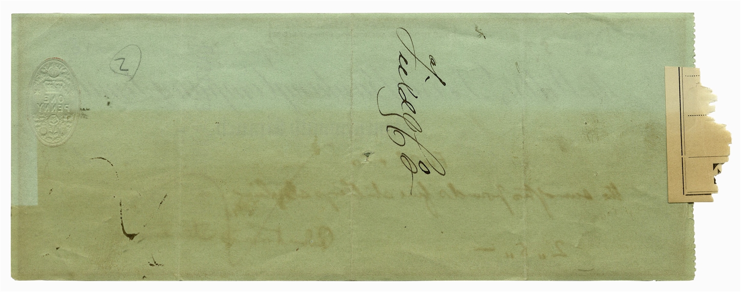 Robert Louis Stevenson Signed Check -- From 1887, Shortly After He Published ''Strange Case of Dr Jekyll and Mr Hyde''