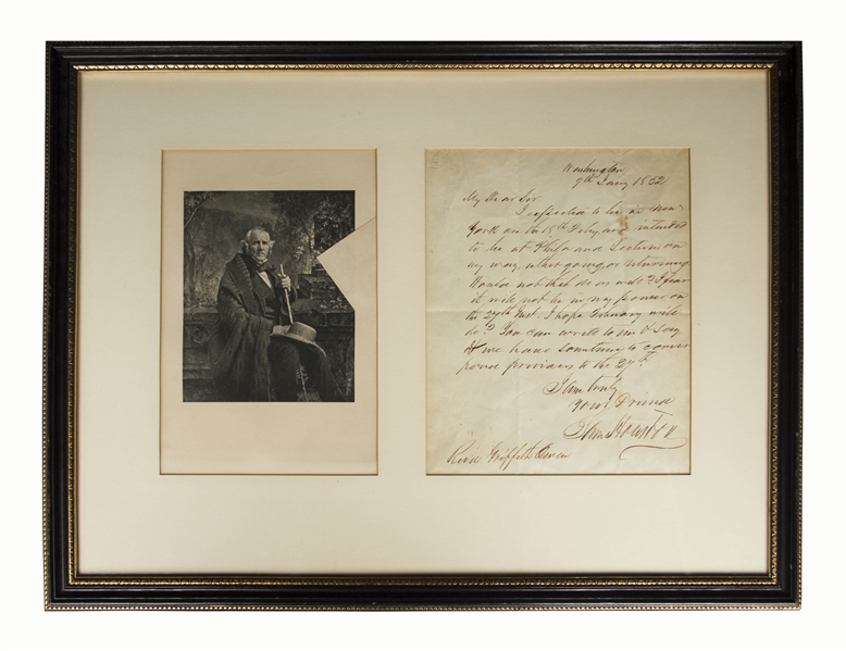 Sam Houston Autograph Letter Signed as Texas Senator -- Houston Lectures in the North on Slavery