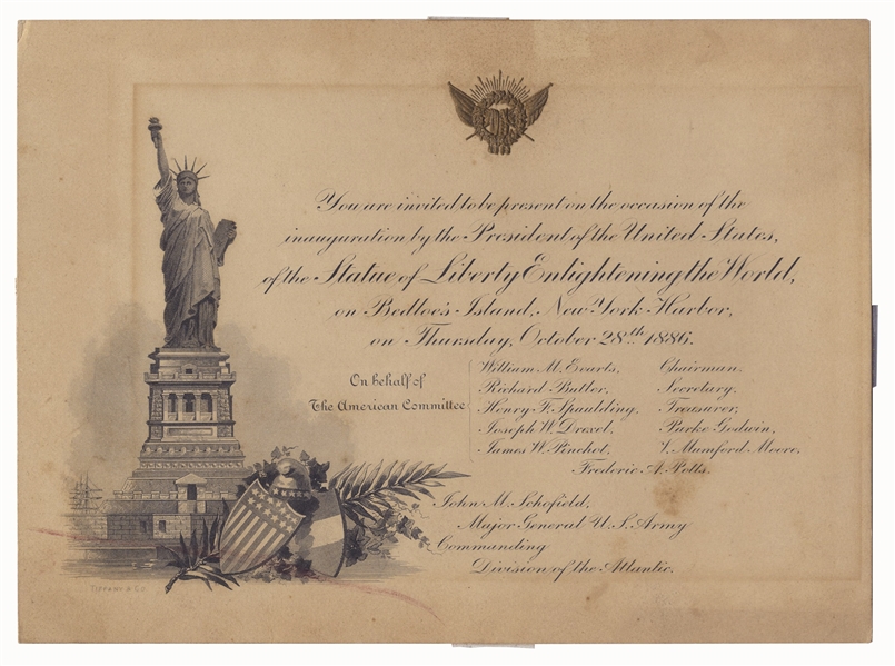 1886 Statue of Liberty Inauguration Invitation, Designed by Tiffany & Co. -- ''Enlightening The World''