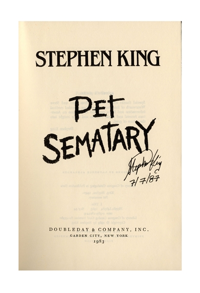 Stephen King Signed ''Pet Sematary'' -- First Edition, First Printing