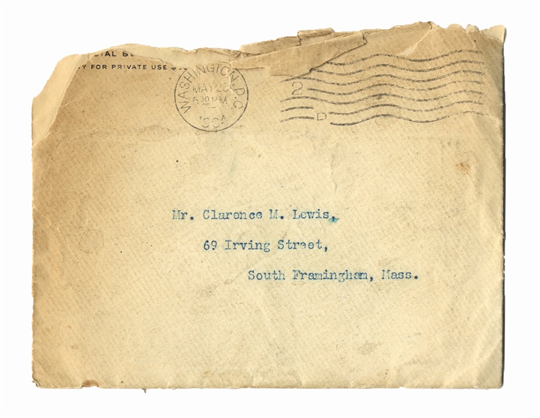 President Theodore Roosevelt White House Card Signed as President
