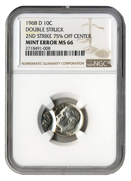 1968-D Double Struck Roosevelt Dime Error Coin -- Slabbed by NGC