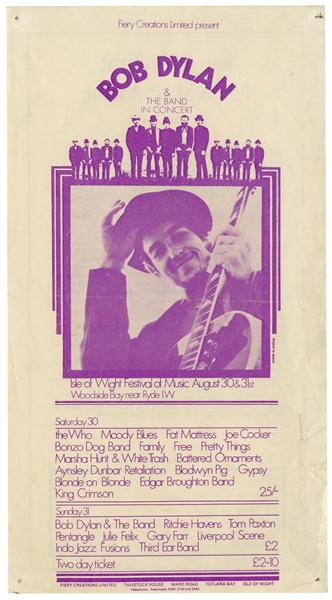 Bob Dylan 1969 Concert Handbill for the Isle of Wight Festival -- Dylan's Comeback Show After 3 Years of Semi-Retirement