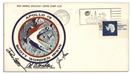 Apollo 15 Crew-Signed NASA Insurance Cover -- Al Worden, Dave Scott & Jim Irwin -- Cancelled 26 July 1971 -- 6.5 x 3.75 -- Near Fine -- With COA From Worden