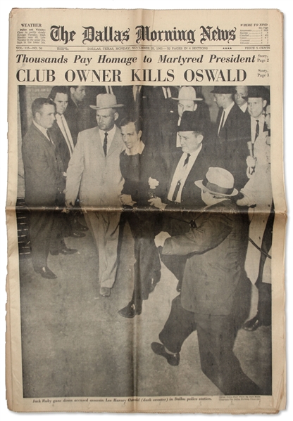 JFK Assassination Newspaper -- Complete 25 November 1963 Edition of ''The Dallas Morning News'' Reporting The Shooting of Lee Harvey Oswald by Jack Ruby