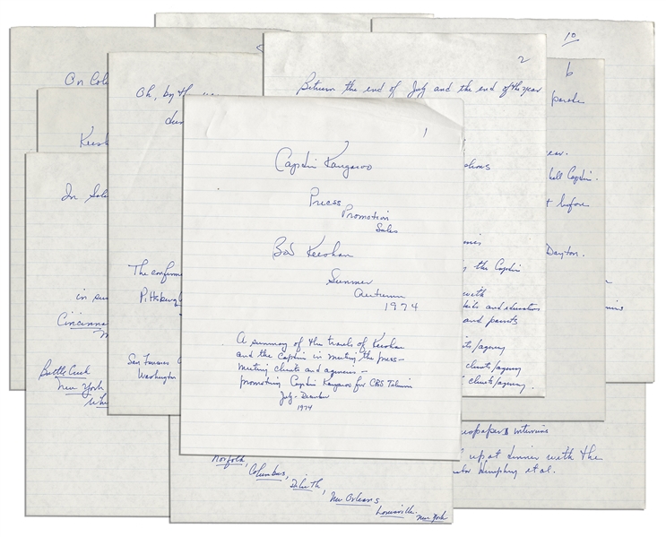 Handwritten Document Chronicling Bob Keeshan's Appearances Promoting ''Captain Kangaroo'' in 1974 -- From the Bob Keeshan Estate