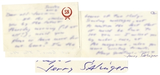 J.D. Salinger Autograph Letter Signed -- ...I missed you by inches, once...