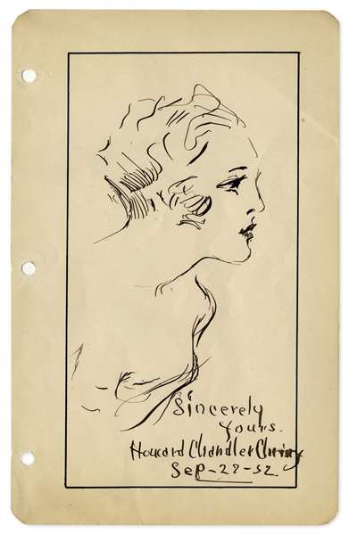 Howard Chandler Signed Illustration of His Famous Christy Girl -- Elegant Portrait Measures 6 x 9.5