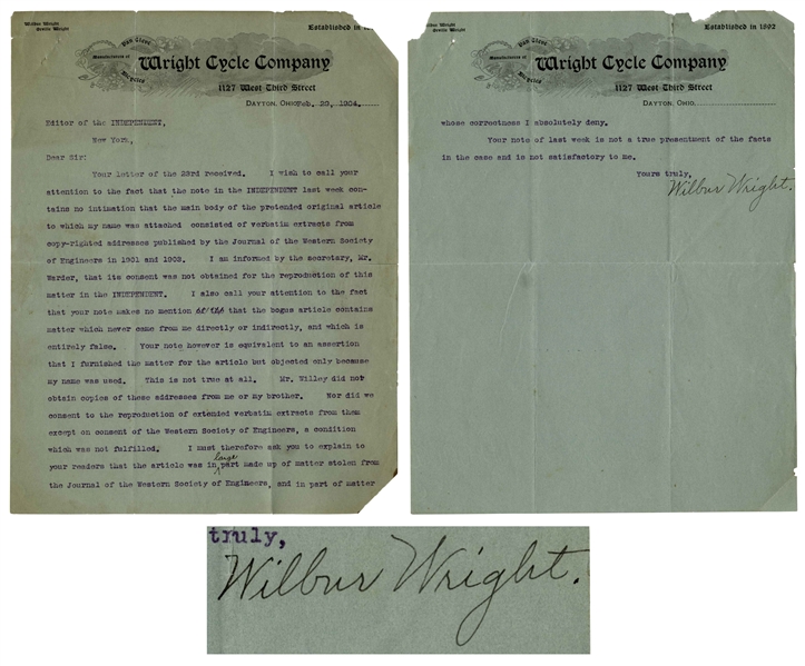 Two Months After their Successful 1903 Kitty Hawk Flight, Wilbur Wright Excoriates a Newspaper for Lying: ''...the bogus article contains matter which never came from me...and which is entirely...