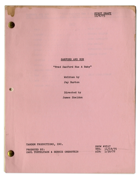 ''Sanford & Son'' Script, With Redd Foxx's Notes -- First Draft of ''Fred Sanford Has a Baby'' Dated 6 November 1975 -- 36pp. -- Very Good Condition -- From the Redd Foxx Estate