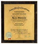 1952 Academy Award Nomination for The Snows of Kilimanjaro -- Presented to Leon Shamroy, the Famed Cinematographer