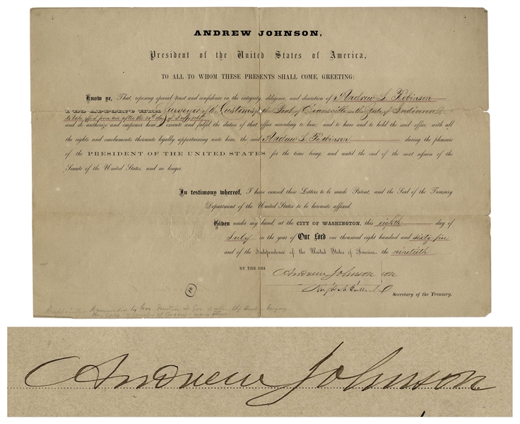 Andrew Johnson Appointment Signed as President