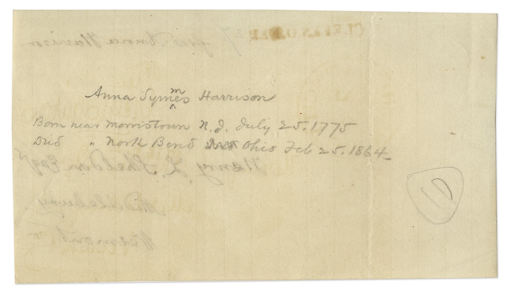First Lady Anna Harrison Franking Signature