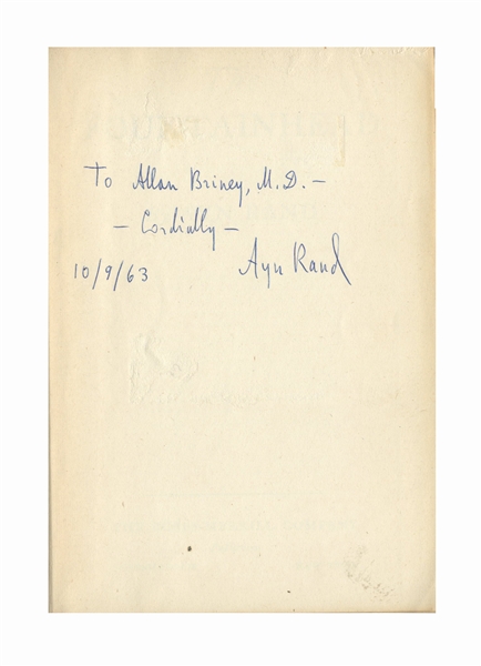 Ayn Rand Signed First Edition of ''The Fountainhead''