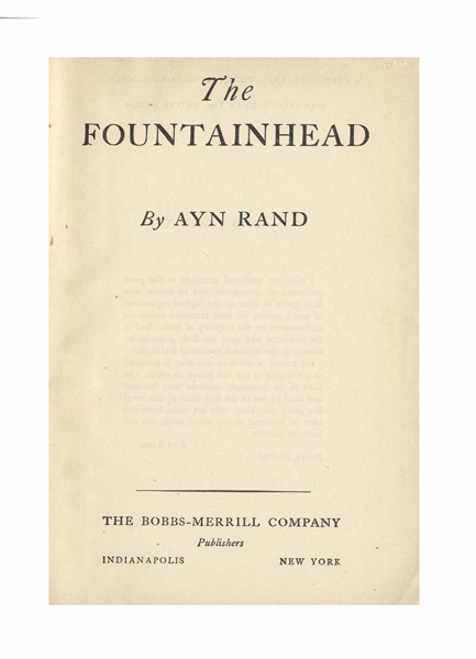 Ayn Rand Signed First Edition of ''The Fountainhead''