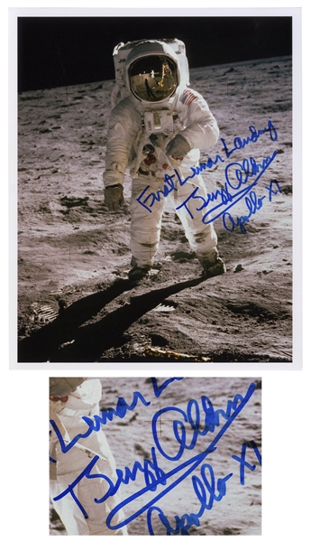 Buzz Aldrin Fantastic Signed 8'' x 10'' Photo of the ''First Lunar Landing''