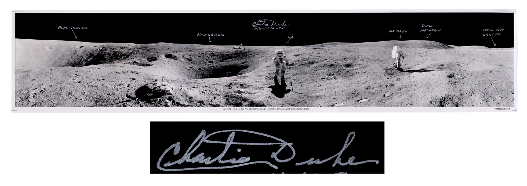 Charlie Duke Signed 40'' Panoramic Photo of the Lunar Surface During the Apollo 16 Mission