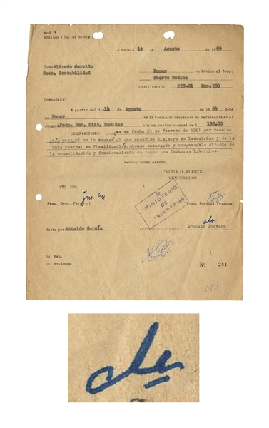 Che Guevara Document Signed From 1964 -- ''Revolutionarily''