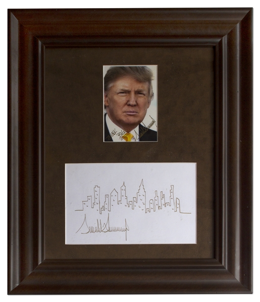 Donald Trump Signed Drawing of the New York City Skyline -- With Additional Signed Photo of Trump, Who Writes, ''THINK BIG!''