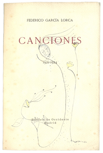 Federico Garcia Lorca Signed Drawing of His Poetry Collection ''Canciones'' -- Lorca Incorporates a Beautiful Original Drawing Into His Signature