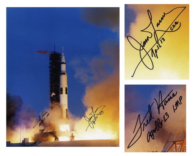 Apollo 13 Astronauts Fred Haise and Jim Lovell Signed 16'' x 20'' Photo of the Apollo 13 Launch
