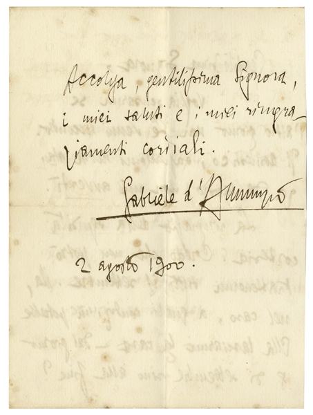 Gabriele D'Annunzio Autograph Letter Signed From 1900