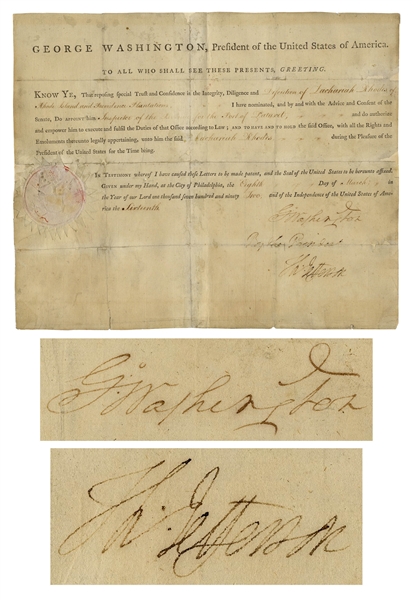 George Washington Document Signed as President, Also Signed by Thomas Jefferson as Secretary of State