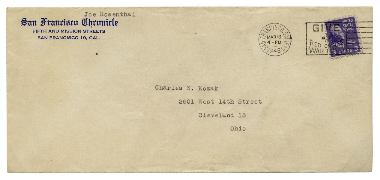 Iwo Jima Photographer Joe Rosenthal Letter Signed From 1946