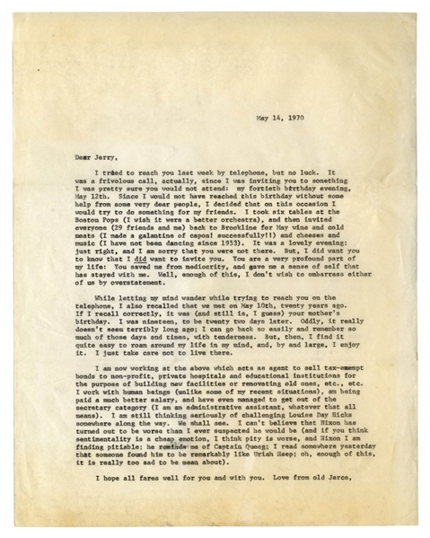 J.D. Salinger Letter Signed From 1970 -- ''...the mind having all the strings and padlocks it has...''