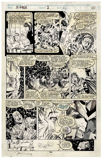 ''X-Men'' Comic Strip, Issue #2 Hand-Drawn by Jim Lee & Inked by Scott Williams -- Featuring Magneto, Professor X and Moira MacTaggart on Asteroid M