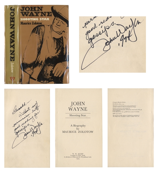 John Wayne Signed Biography ''John Wayne / Shooting Star'' -- ''...Without my permission but good reading for gossips...''