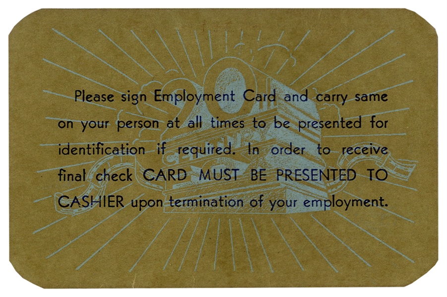 Cinematographer Leon Shamroy Signed Employee Card for 20th Century-Fox Film Corporation -- From 1961, Possibly When Shamroy Was Working on ''Cleopatra''