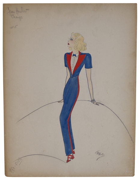 Sketch of Jean Harlow by the Famed MGM Costume Designer Dolly Tree