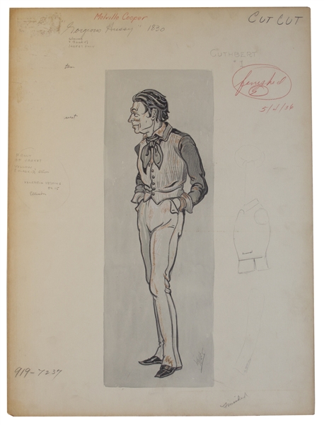 Oscar Winning Costume Designer, Arlington Valles Original Sketch for ''The Gorgeous Hussy'' 1936 MGM Film