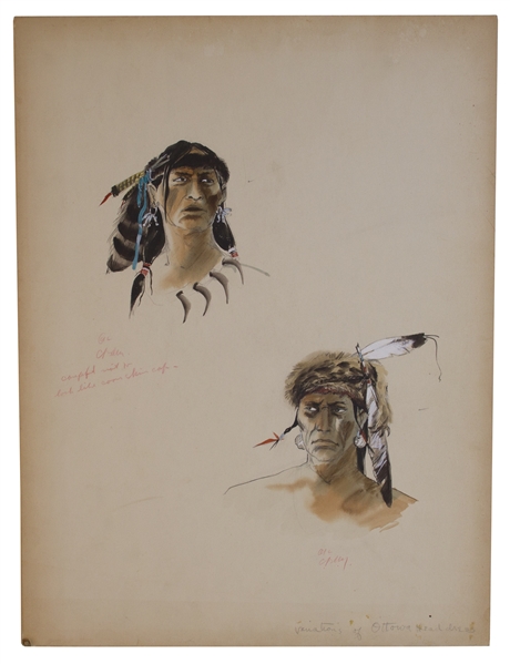 Hollywood Conceptual Art for ''Ottawa Head dress'' Costumes -- Possibly for the 1940 Film ''Northwest Passage''