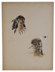 Hollywood Conceptual Art for Ottawa Head dress Costumes -- Possibly for the 1940 Film Northwest Passage