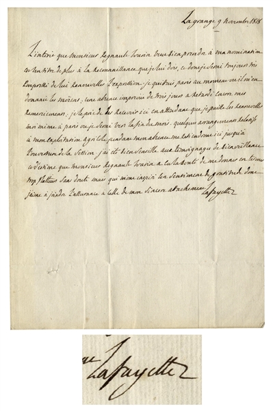 Hero of the Revolutionary War, Marquis de Lafayette Autograph Letter Signed