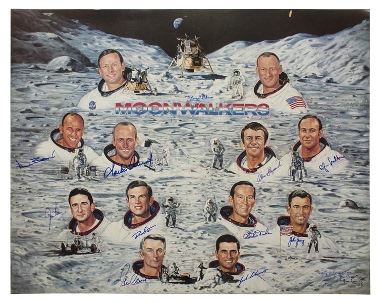 Huge Lithograph Signed by All But One of the Apollo Moonwalkers